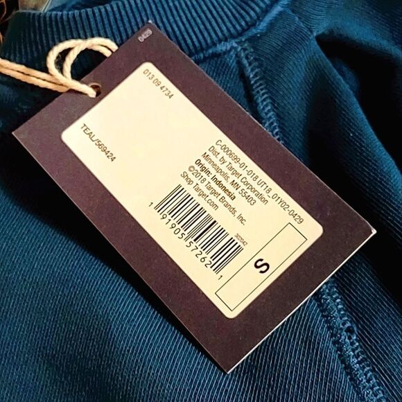 Teal blue color CREW NECK 100% COTTON KNIT PLEATED SLEEVE MINI DRESS WOMEN'S … - Picture 7 of 8